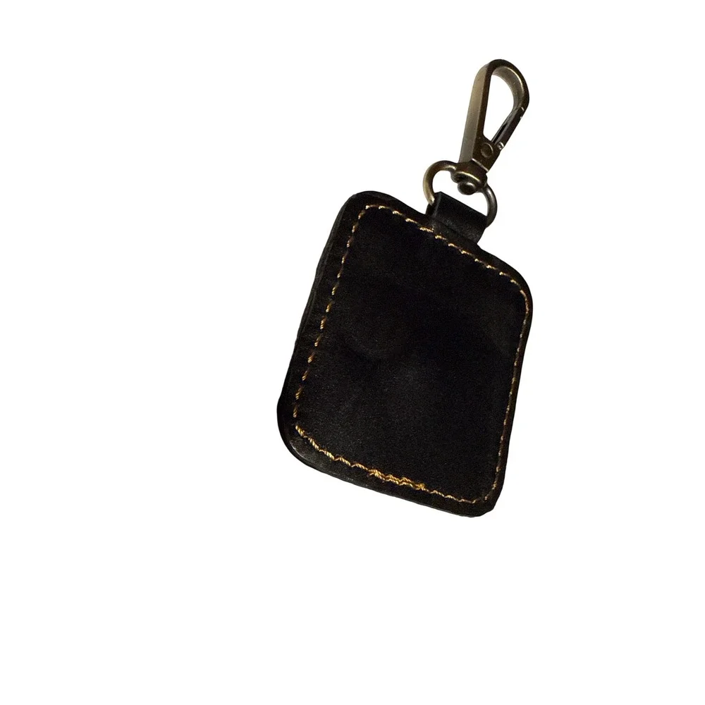 Black Leather Keychain Pouch Snap Closure AA medallion Holder Swivel Clasp EDC